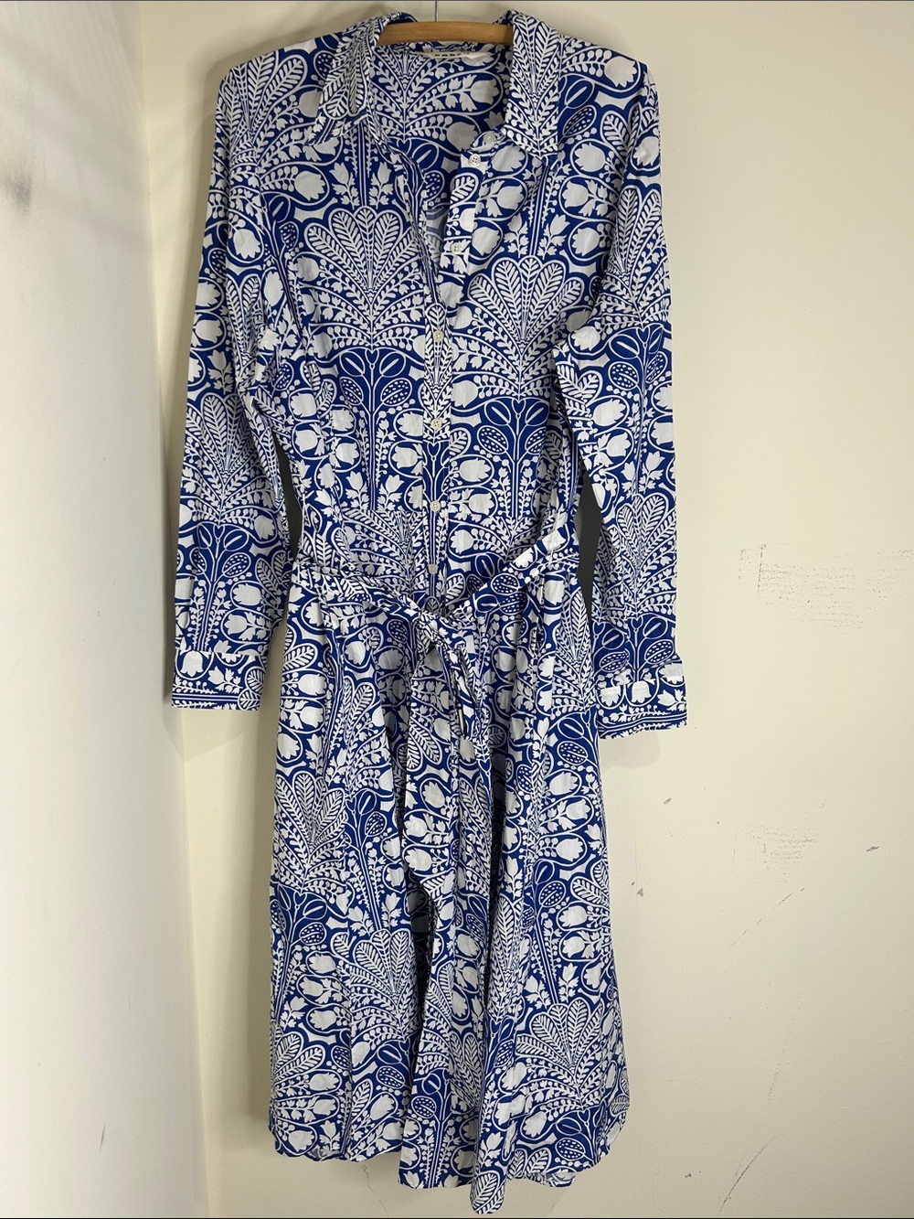 BODEN Blue Floral Long Sleeve Midi Belted Shirt Dress Size 14 - Picture 5 of 16